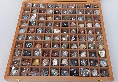 100 Rocks and Minerals Collection in Wooden Box Geology Civil Educational