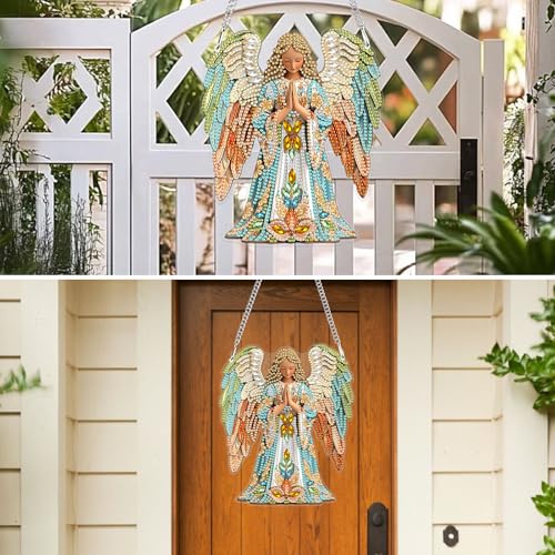 MXJSUA Christmas Angel Special Shaped Hanging Diamond Painting Art Kits for Adults, Angel of Hope Crystal Rhinestone Acrylic Gem Art Pendant Ornaments Kit for Home Decor and Gift 6.53 * 7.78 Inch - color: Christmas-03