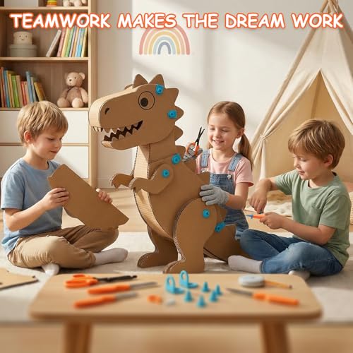 SainSmart Jr. 228 PCS Cardboard Construction Kit, Cardboard Tools for Kids STEM Projects, Classroom & Family DIY Activities | Reusable Cutting Tools with Safe Cutter, Tool Box & Tape Measure - size: 228 PCS