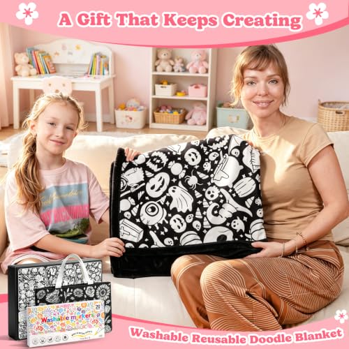 ROYAMOON Halloween Boo Washable Coloring Blanket Kit for Kids & Adults - color: Halloween