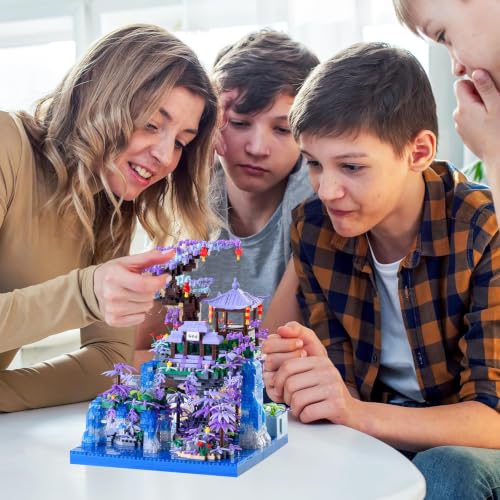 CAXIMSY Cherry Blossom Tree House Micro Building Blocks Set,Peach Blossom Pond Flowers Bricks Architecture Kit with LED Light Gifts for Adults and Kids(2500+Pieces) - style: Cherry Blossom Tree House-1