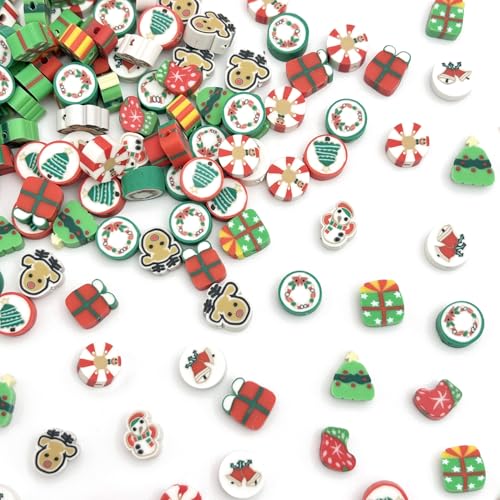 ZSFLZS Christmas Polymer Clay Beads Bracelet Making kit, Christmas Bead Christma Charms for Jewelry Making DIY Bracelet, Necklace, Earring Make, Mixed Beads Polymer Beads Clay Beads Charms - color: Christmas