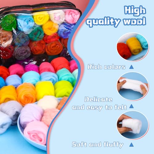 SOCNITC 70 Colors Needle Felting Kits Needle Felting Supplies with Tools - color: 70 Colors