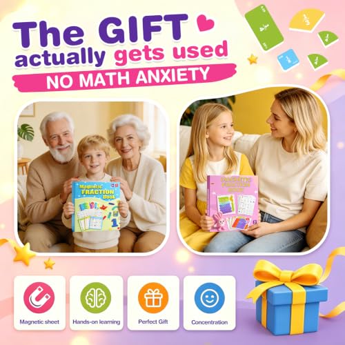 homicozy Magnetic Fraction Playbook for Kids 6-12, Visual Fraction Tiles - color: Pink