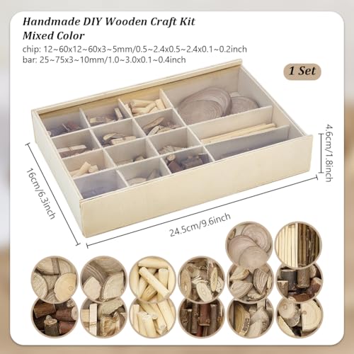 PH PandaHall Handmade DIY Wood Craft Kits, Wooden Unfinished Craft Kits Natural Wood Slices Loose Part Play DIY Slices Kit for Dollhouse Painting Sorting Activities School Projects