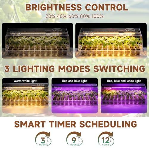 Seed Starter Tray with Grow Light, Seed Starter Kit Full Spectrum with 5 Dimmable Brightness & Timer, Indoor Plant Grow Tray for Beginners & Seasoned Gardeners, Gardening Gifts (White, 72 Cells) - color: White, size: 72 Cells