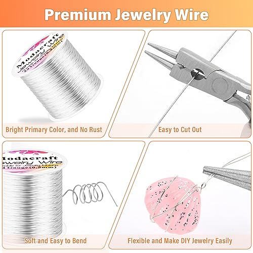 Modacraft 24 Gauge Wire for Jewelry Making with 4-in-1 Pilers, 213.3 FT/0.5 mm Craft Wire Tarnish Resistant Copper Beading Wire for Jewelry Making Supplies and Crafting (Silver) - color: Silver, size: 24 Gauge