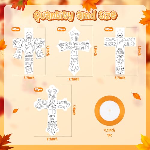 CY2SIDE Coloring Fall Jesus Cross Bookmark - 80PCS Christian Thankful Cross - style: Fall Cross