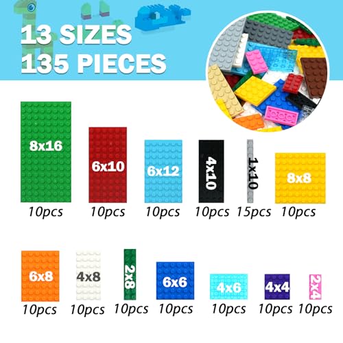 MALEKO 135 Pieces Classic Base Plates Bricks Parts, Flat Board Small Baseplates Mat Multipacks, Bulk Building Blocks - color: Multicolor-no.4