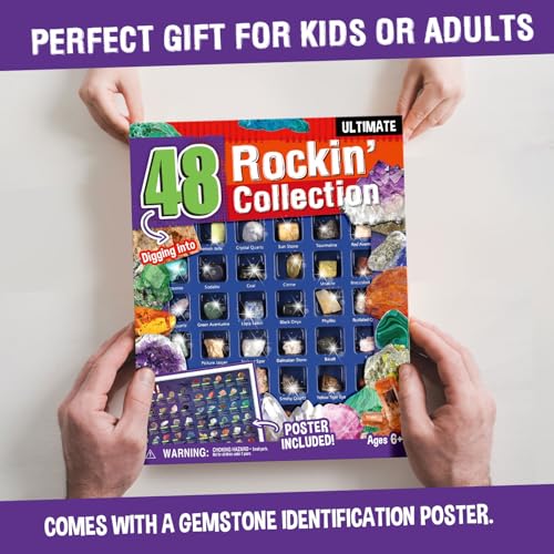 Rock Collection 48PCS, Natural Crystals & Gemstones, STEM Toy - color: 48 Rocks