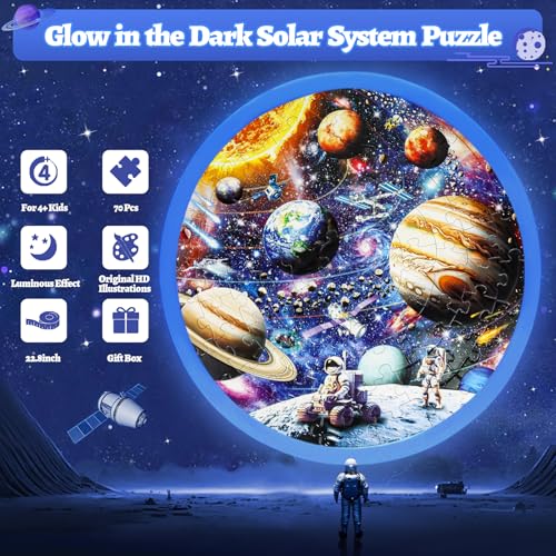 DIGOBAY Glow in The Dark Solar System Jigsaw Puzzles for Kids Ages 4-8 - style: Glow-in-the-dark Space