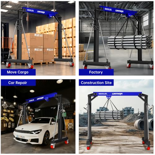 LDHTHOPI 3 Ton Gantry Crane, 6600LBS with Manual Trolley, Hook & Shackles - color: Blue