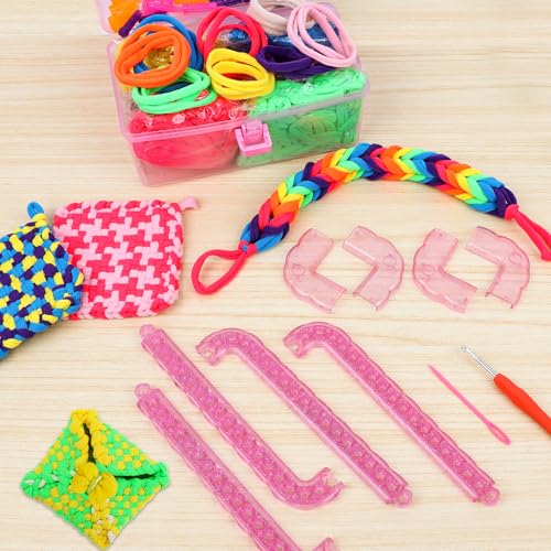 Weaving Loom Kit Toys Crafts Arts and Crafts for Girls Ages 6-8-12 Potholder Loops Toys for Girls and Adults - Knitting Loom Set Pot Holder Weaving Kits and Birthday Gifts for 7 9 10 11 Years Old - size: Weaving Loom Bracelets Kit
