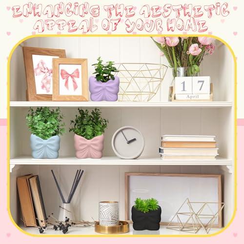 Beeveer 6 Sets Paint Your Own Coquette Bow Succulent Planter Ceramic Blank Unpainted Flower Pots DIY Paintable Porcelain Vase Kit for Kids Christmas Classroom Craft Project Activity Supplies - style: Coquette Bow
