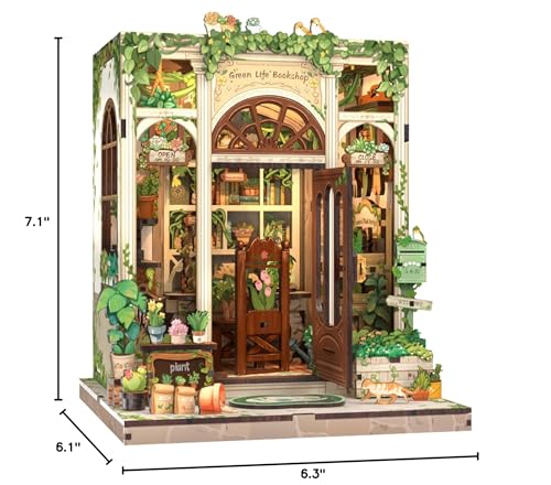 Cutefun Book Nook Kit - DIY Miniature Dollhouse Kit for Adults and Teens - color: Green Life Bookshop