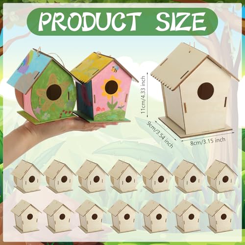 DoubleFill 30 Pcs Wooden Bird Houses Bulk for Kids, Fall Halloween Crafts