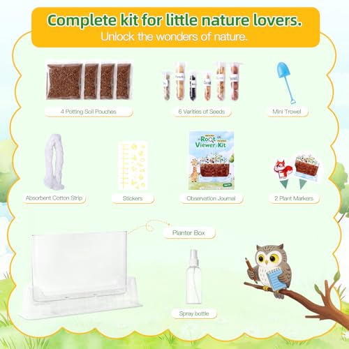 TitaniX Root Viewer Kit for Kids with 6 Seed Varieties, STEM Science Toy & Craft Growing Kits for Boys & Girls, Grow Your Own Plant for Ages 4-8 Birthday Gifts for Boy,4, 5, 6, 7, 8, Year Old