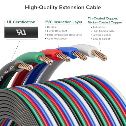 BTF-LIGHTING 22AWG 5 Pin 32.8ft Extension Cable, UL Recognized Component - size: 5 Conductor, style: 22 Gauge