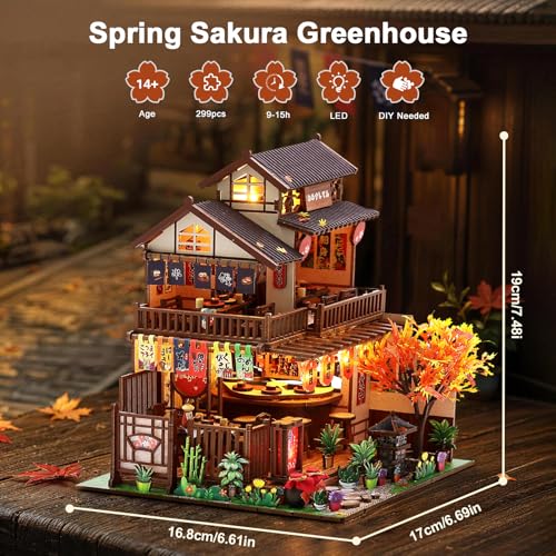 DIY Japanese Miniature House Kit, DIY Miniature Japanese Sushi Shop Dollhouse, 3D Wooden Sushi House Kit with LED Lights & Furniture, Creative Home Decor Birthday Gift Hands Craft for Adults - color: Japanese Sushi House