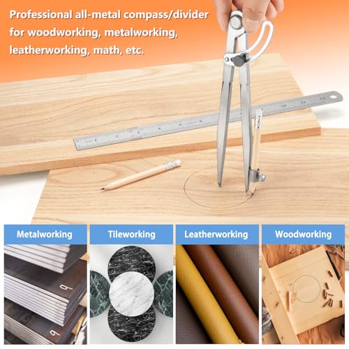WORKLION Woodworking Compass Geometry Tool - Professional Locking Drafting Compass with Pencil Holder - 12 Inch Metal Geometry Compass for Drawing Circles and Geometry. - size: 12 Inch