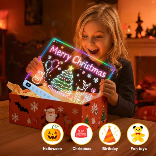 Led Drawing Board with 13 Light Effects, 16" Rechargeable Glow Doodle LED Note Board with Colors, Neon Light Up Drawing Tablet Gifts for Kids for Easter Birthday Christmas Gift Ideas - color: Blue