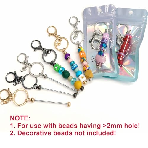 42/84/126 Pcs Beadable Keychain Bars Bulk Blank DIY Beaded Keychain Making Supplies with Bag Thank You Card - color: Black
