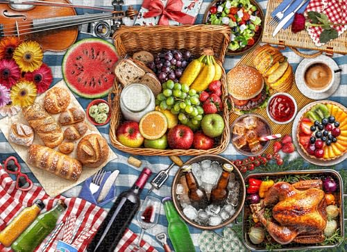 1000 Piece Jigsaw Puzzle for Adults, Spring Picnic Food Puzzle - color: Plentiful Picnic