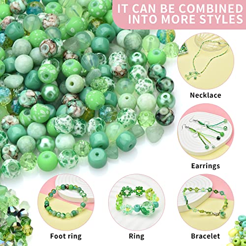Chartreuse Glass Beads for Jewelry Making - Assorted Round, Seed, Bicone Crystal, Rondelle & Rock Stone Beads - 2-4mm, 4mm, 6x8mm - DIY - color: LTGREEN
