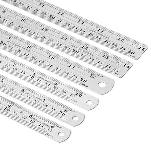 Mr. Pen- Metal Straight Edge Ruler, 6 pcs, 6", 8", 10", 12", 14", 16" - color: Silver, size: 6, 8, 10, 12, 14, 16 inch