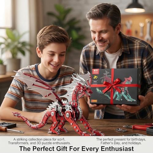 3D Metal Puzzles for Adults, Mechanical Dragon Model Kit - color: Pterosaur-red