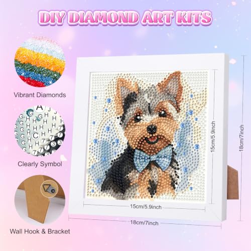 GHHKUD Yorkie Dog Diamond Art Painting Kits for Kids with Frame, Gentle Pet Diamond Art Adults Kids Crafts for Ages 4-6-8-12, Easy to DIY Gifts Package Home Wall Decor 7x7inch - color: Yorkie Dog