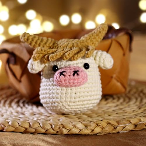 CrochetBox Pig and Highland Cow Crochet Kit for Beginners, Adults and Teen - color: 2 PCS Pig and Highland Cow