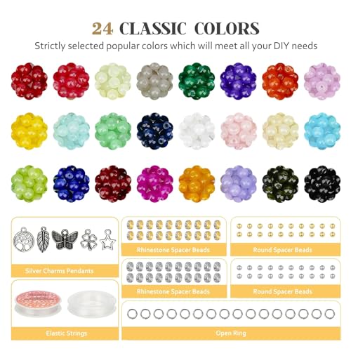 6mm Glass Beads Bracelet Making Kit 1400pcs, 24 Colors Crystal Beads for Jewelry Making Round Beads DIY Crafts with Spacer Beads Charms Accessories - size: 6MM