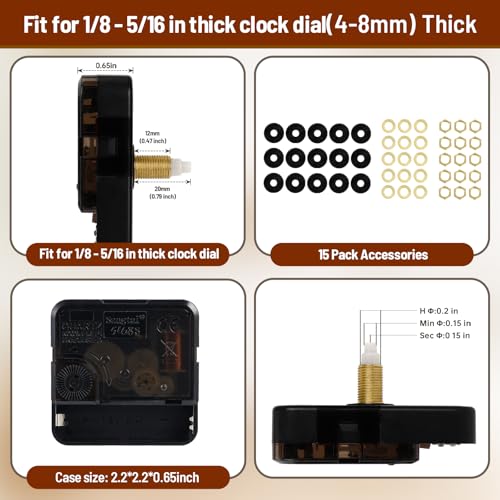 15 Pack Mechanism Replacement Kit with 20 Hands, Quartz Clock Movement Replacement, Clock Movement Motor Kit for Clock Repair, Replacement and Custom Clock (Thread Length 12mm) - size: Thread Length 12mm