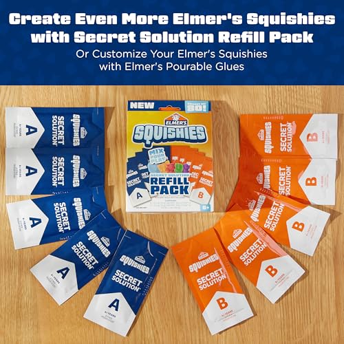 Elmer's Squishies, Kids DIY Activity Kit, Squishy Glow in the Dark Toys, Creates 2 Mystery Characters, 13 Piece Set - Slime Fun, Crafts, Holiday Gift for Ages 6+