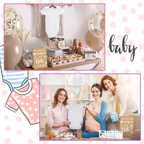 Chuarry 43 Pcs Baby Shower Kit, 8 Onesies 8 Bibs Markers 16 Stencils - style: Kraft Paper