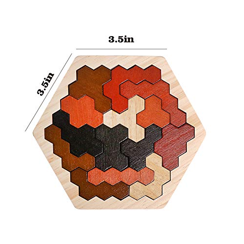 Wooden Hexagon Montessori Tangram Puzzle, STEM Brain Teaser for All Ages