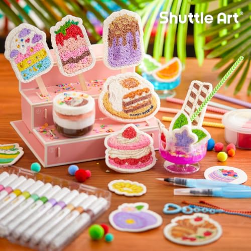 Shuttle Art 105 Pcs Magic Foam Texture Painting Kit Dessert Series: 24 Dessert Foam Pieces, Slime, Clay, Pastry Display Case, 12 Acrylic Paint Markers, Magical 3D Effect DIY Art for Kids Ages 3-12 - color: Dessert Series - 105 Pcs