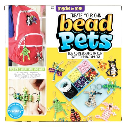 Made By Me Create Your Own Bead Pets by Horizon Group USA, Includes Over 600 Pony Beads, 6 Key Rings, Storage Box & Much More - style: Bead Pets