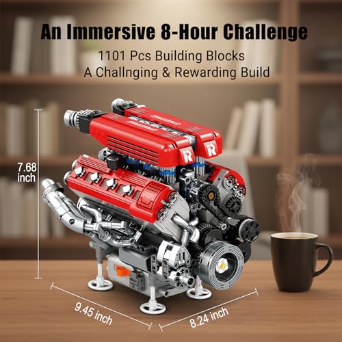 V8 Engine Model Building Kit that Works,Mechanical Model Kits for Adult - color: Red