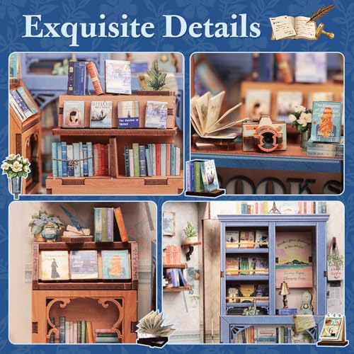 Fsolis Book Nook Kit 3D Wooden Puzzles for Adults - color: Literature Bookstore