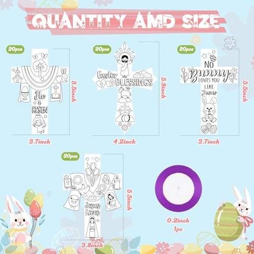 CY2SIDE 80PCS Color Your Own Religious He is R Cross Make Your Own Resurrection of Jesus Cross Ornaments, Magic Coloring Paper Cross for Christian Church Sunday School Home Activities - style: Easter Cross