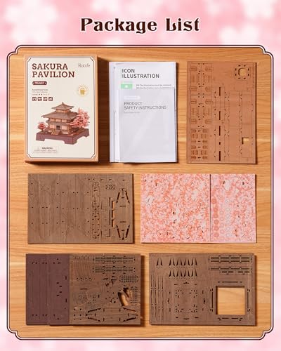Rolife 3D Wooden Puzzle Sakura Pavilion, DIY Japanese Architecture Model & Miniature House Building Kit for Adults, 235PCS Wood Craft Puzzle, Cherry Blossom Home Decor for Teens and Adults