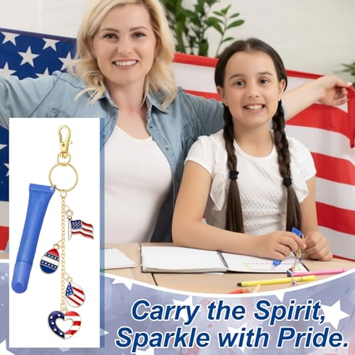 VioraWhite 213 Pcs 4th of July Lip Gloss Keychain Making Kit for 250th Anniversary 100 Red White Blue Enamel Charms Lip Balm 32.81 ft Chains for Independence Day Patriotic DIY Crafts Women - style: 4th of July Theme