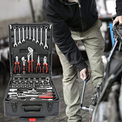 Home Tool Set Kit -899 PCS Home Auto Repair Tool Kit with Rolling Tool Box, Complete Hand Tool Set, Perfect for Homeowner, Diyer, Handyman - color: Black