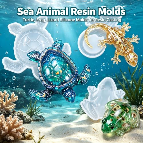 3D Animal Epoxy Resin Molds 3Pcs Silicone Turtle Frog Lizard Mold - color: Turtle Frog Lizard Resin Mold