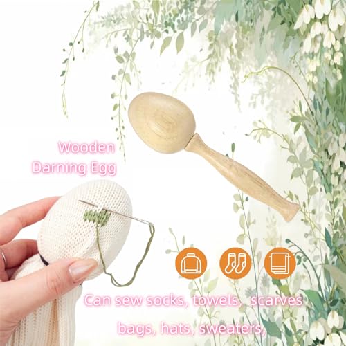 Darning Egg - Mini Darning Loom, Darning Egg Weaving Tool Set with Small Weaving Loom Kit with 14 Pcs Large Eye Needles 50 Colors Darning Thread for Handcraft DIY Weaving Repair Tool