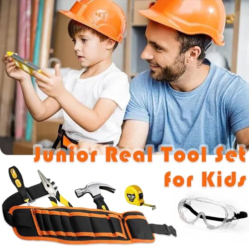 Kids Tool Set, Kids Real Tool Set with Tools Bag, Tools Belt, Hammer, Screwdrivers, DIY Building Woodworking Kit for Children, Boys & Girls Beginner Learning Gift - size: 18Pieces