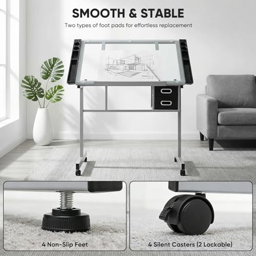 Magshion Drafting Table Adjustable Drawing Table - color: Clear & Gray