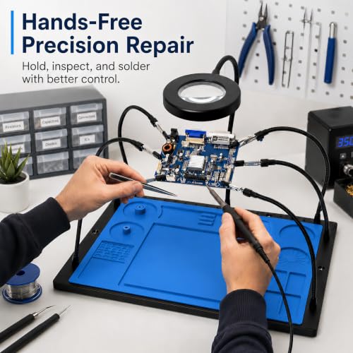 Kaisi Helping Hands Soldering Station with 10X LED Magnifying Glass - color: Blue, size: Magnifying glass lamp